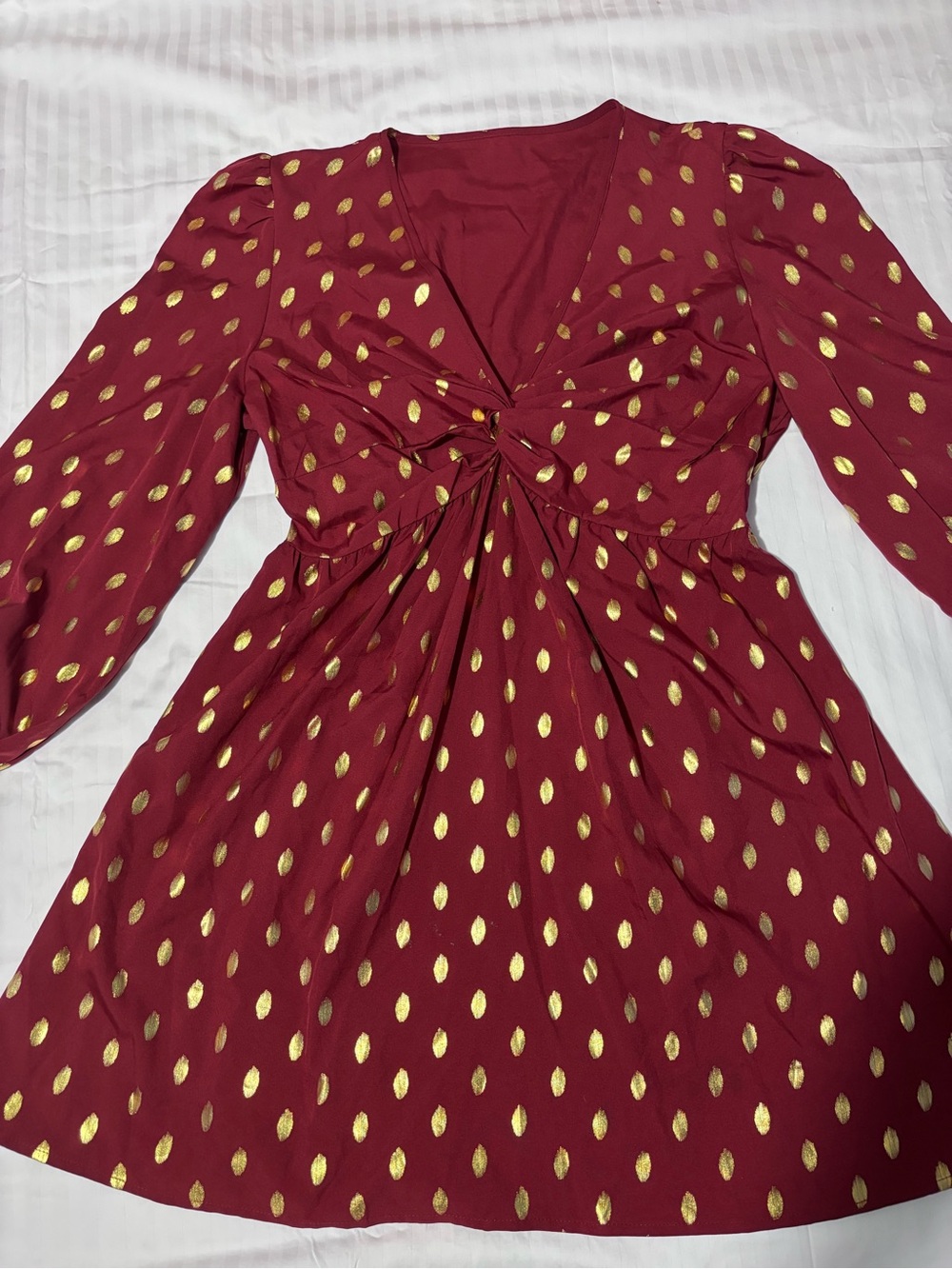 SHEIN Burgundy Dress with Gold Dot Print